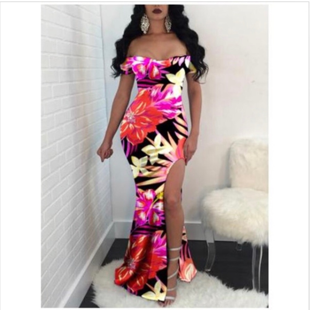 Sexy Print Split Maxi Dress